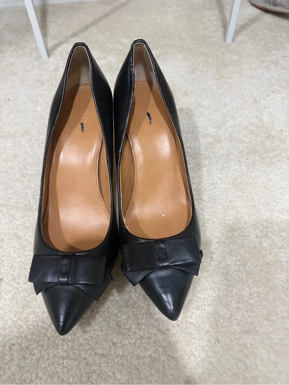 J. Crew Factory Black Pointed-Toe Bow Pumps